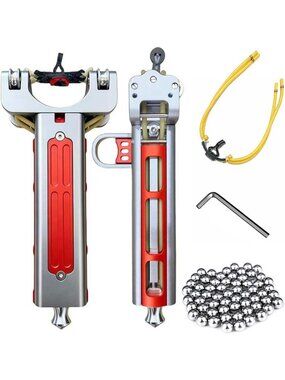 Portable CNC Aluminum Slingshot with 2 Bands & 100 Balls for Outdoor Target